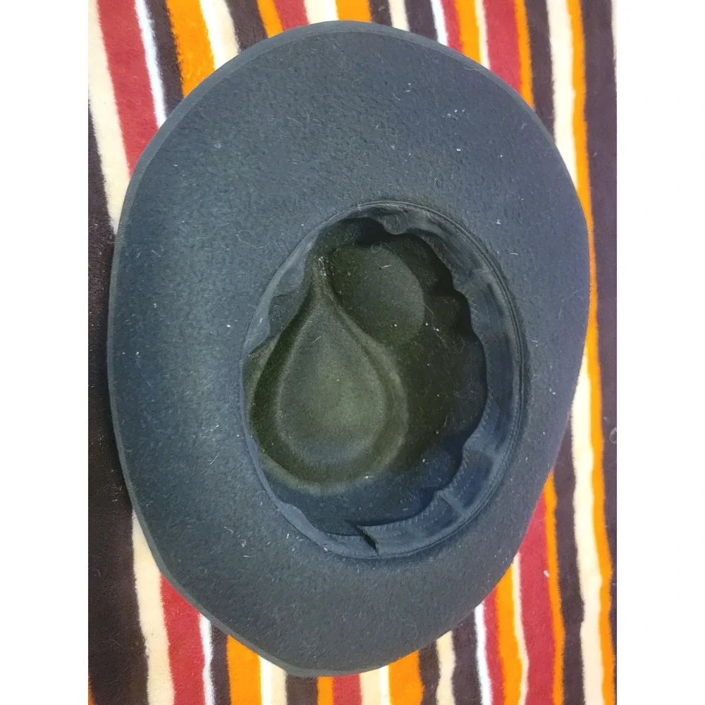 Black Felt Wide‎ Brim Hat Feather Horn Band Handmade Costume Gothic Witch